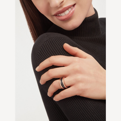 [⭐Hildren Jewelry]ZERO 1 TWO-BAND LOOPS AND BLACK CERAMIC PINK GOLD RING