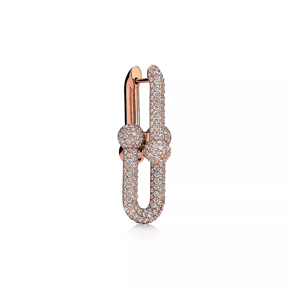 [Hildren Jewelry]LARGE LINK EARRINGS PINK GOLD WITH PAVED DIAMONDS