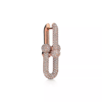 [Hildren Jewelry]LARGE LINK EARRINGS PINK GOLD WITH PAVED DIAMONDS