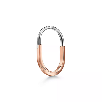 [Hildren Jewelry]LOCK EARRINGS ROSE AND WHITE GOLD DIAMONDS EXTRA LARGE