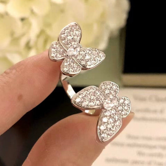 [⭐Hildren Jewelry]TWIN SILVER BUTTERFLY DIAMOND RING