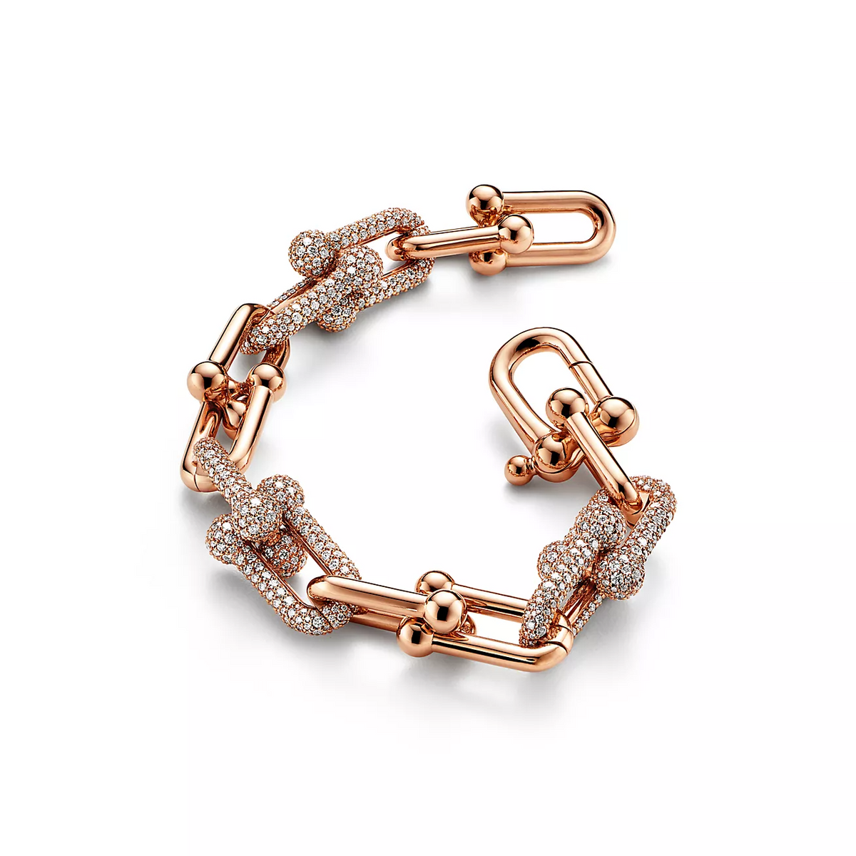 [Hildren Jewelry]HARDWEAR LARGE LINK PINK GOLD PAVED DIAMOND BRACELET