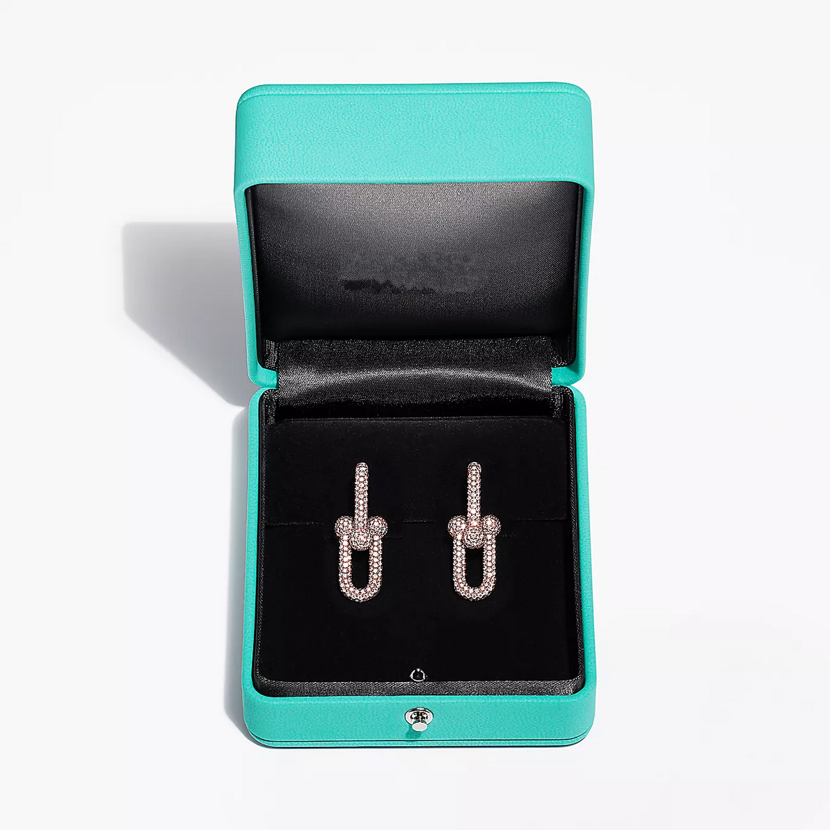 [Hildren Jewelry]LARGE LINK EARRINGS PINK GOLD WITH PAVED DIAMONDS
