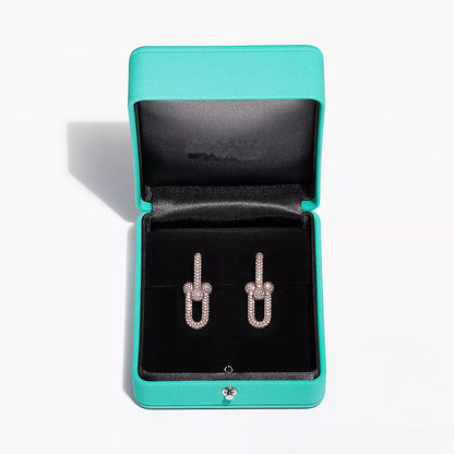 [Hildren Jewelry]LARGE LINK EARRINGS PINK GOLD WITH PAVED DIAMONDS
