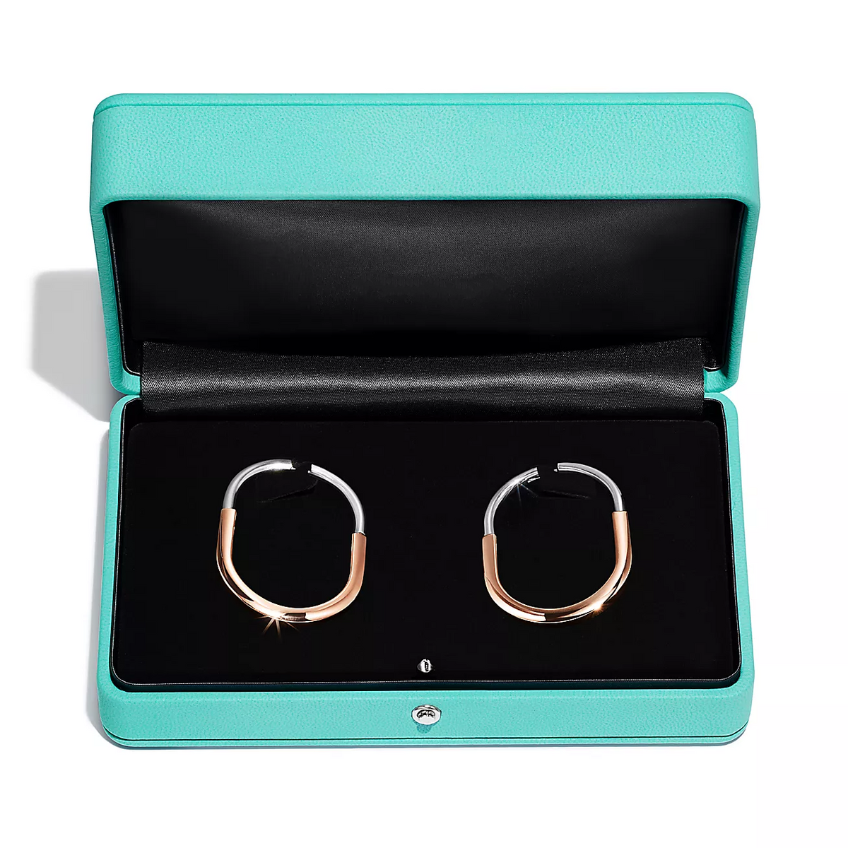 [Hildren Jewelry]LOCK EARRINGS ROSE AND WHITE GOLD DIAMONDS EXTRA LARGE