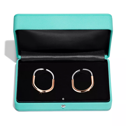 [Hildren Jewelry]LOCK EARRINGS ROSE AND WHITE GOLD DIAMONDS EXTRA LARGE