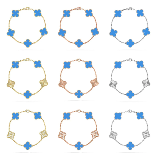 [⭐Hildren Jewelry] CLOVER 5 MOTIF BLUE AGATE BRACELET COLLECTION