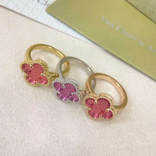 [⭐Hildren Jewelry]NEW ROSE QUARTZ FOUR-LEAF CLOVER RING