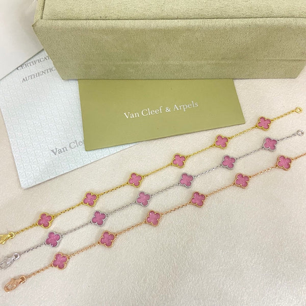 [⭐Hildren Jewelry]2026 NEW CLOVER 6 MOTIF BUBBLE PINK ENAMEL BRACELET