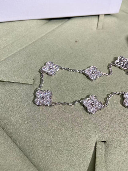 [⭐Hildren Jewelry]CLOVER 10 MOTIFS  FULL DIAMOND NECKLACE