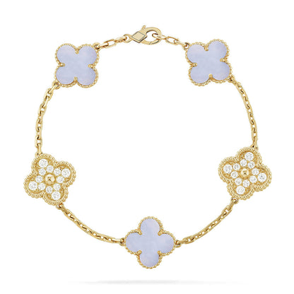 [⭐Hildren Jewelry] CLOVER 5 MOTIF PURPLE CHALCEDONY BRACELET COLLECTION