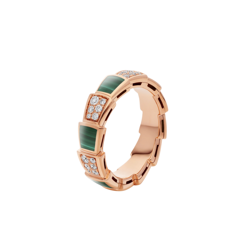 [⭐Hildren Jewelry]SERPENTI RING PINK GOLD MALACHITE DIAMOND PAVED 4MM