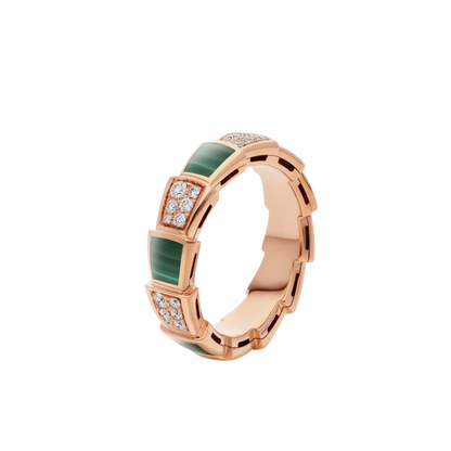 [⭐Hildren Jewelry]SERPENTI RING PINK GOLD MALACHITE DIAMOND PAVED 4MM