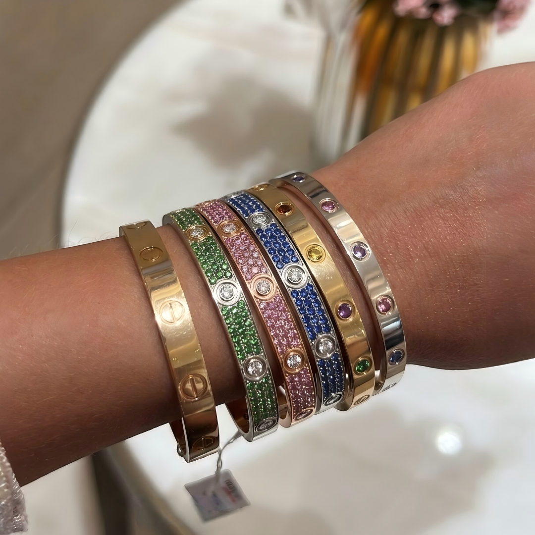 [⭐Hildren Jewelry]2026 PAVE GEMSTONE LOVE BRACELET 6.1MM 10 DIAMONDS
