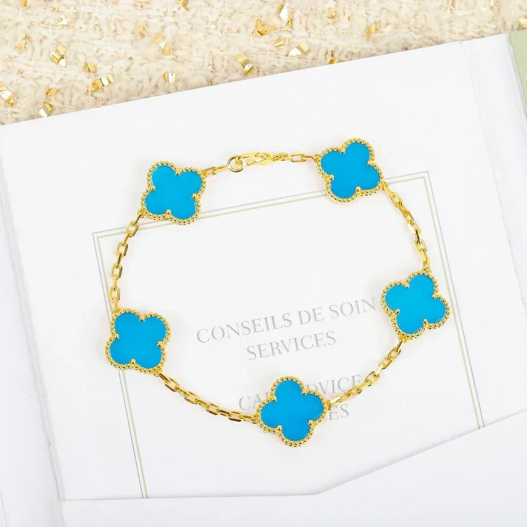 [⭐Hildren Jewelry] CLOVER 5 MOTIF TURQUOISE BRACELET COLLECTION