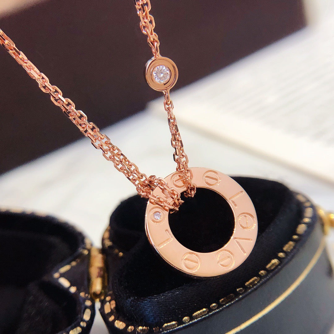 [⭐Hildren Jewelry]LOVE NECKLACE 16MM 2 DIAMONDS