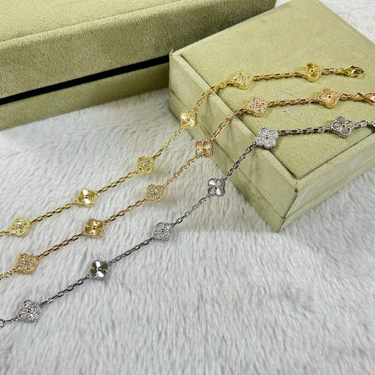 [⭐Hildren Jewelry]CLOVER 6 MOTIF DIAMOND LASER BRACELET