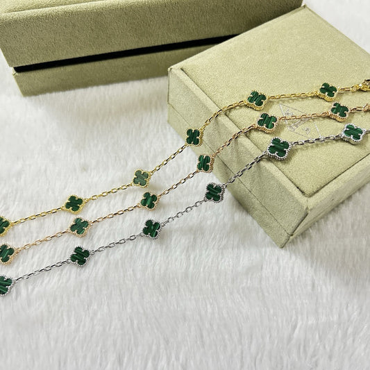 [⭐Hildren Jewelry]CLOVER 6 MOTIF MALACHITE BRACELET