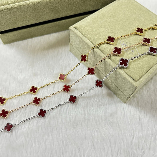 [⭐Hildren Jewelry]CLOVER 6 MOTIF RED AGATE BRACELET