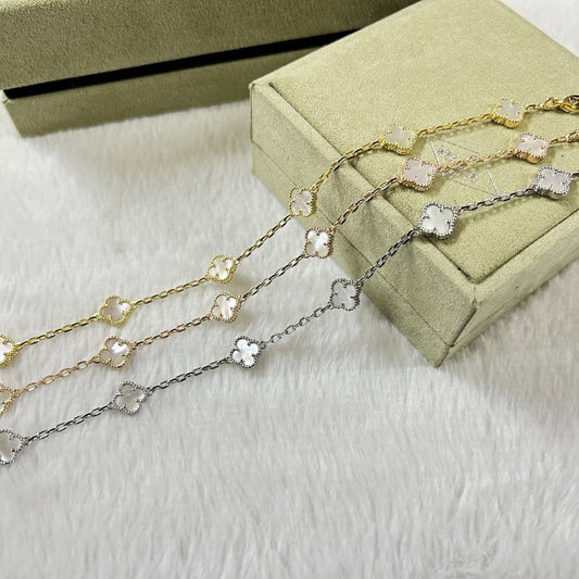 [⭐Hildren Jewelry]CLOVER 6 MOTIF WHITE MOP BRACELET