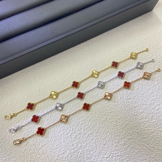 [⭐Hildren Jewelry]CLOVER 6 MOTIF RED AGATE LASER BRACELET