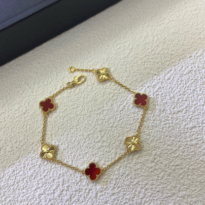 [⭐Hildren Jewelry]CLOVER 6 MOTIF RED AGATE LASER BRACELET