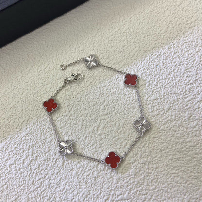 [⭐Hildren Jewelry]CLOVER 6 MOTIF RED AGATE LASER BRACELET