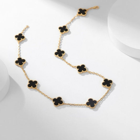 [⭐Hildren Jewelry]CLOVER 10 MOTIFS ONYX NECKLACE