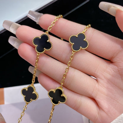 [⭐Hildren Jewelry]CLOVER 10 MOTIFS ONYX NECKLACE