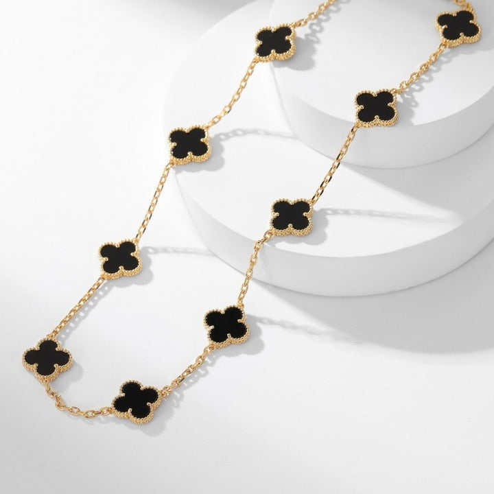 [⭐Hildren Jewelry]CLOVER 10 MOTIFS ONYX NECKLACE