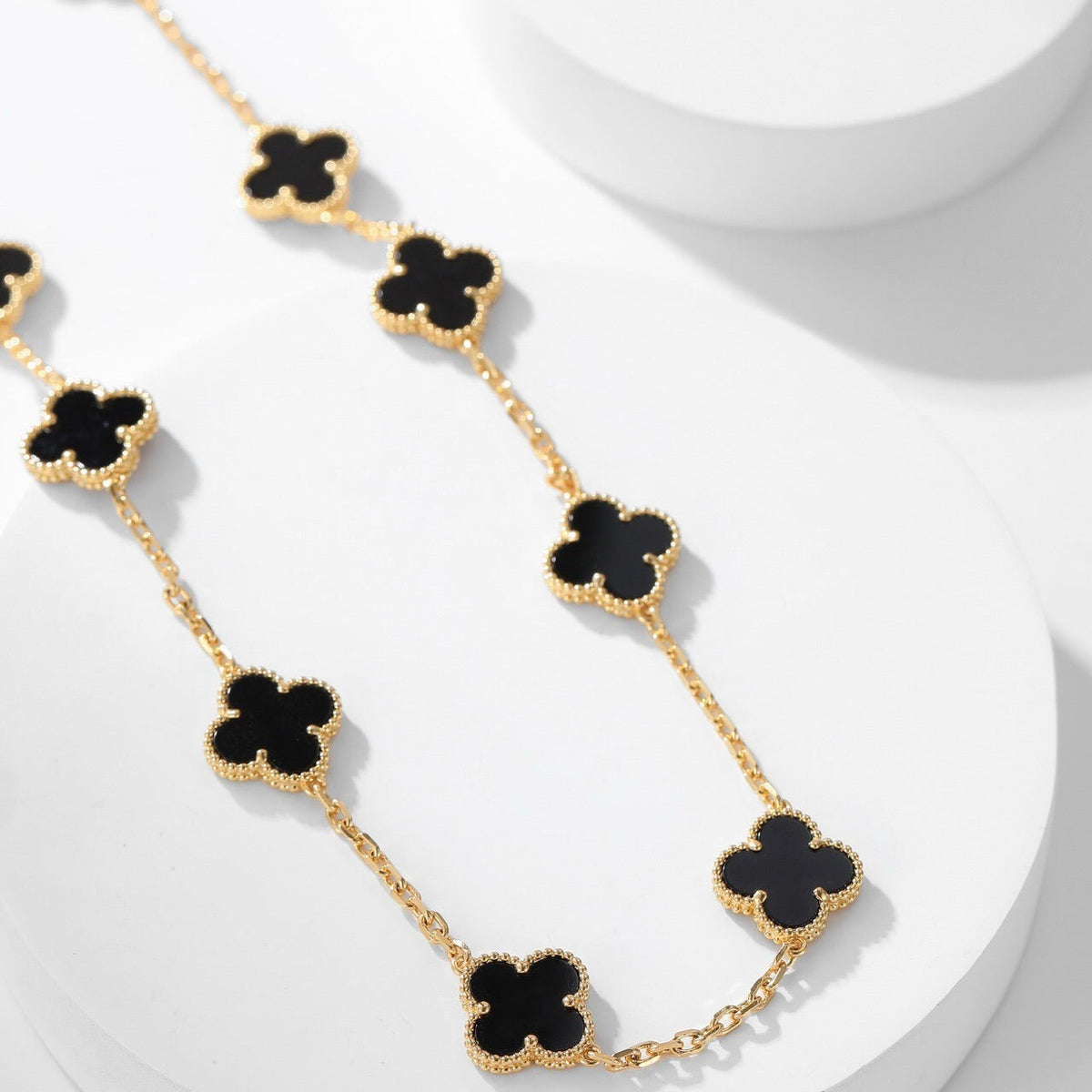 [⭐Hildren Jewelry]CLOVER 10 MOTIFS ONYX NECKLACE