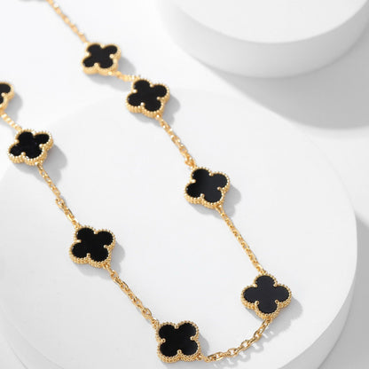 [⭐Hildren Jewelry]CLOVER 10 MOTIFS ONYX NECKLACE