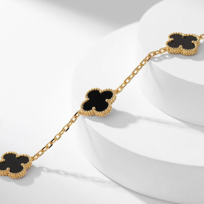 [⭐Hildren Jewelry]CLOVER 10 MOTIFS ONYX NECKLACE