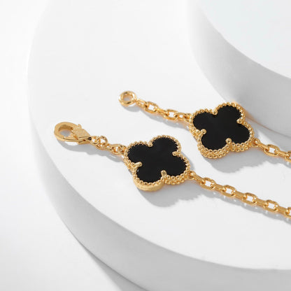 [⭐Hildren Jewelry]CLOVER 10 MOTIFS ONYX NECKLACE
