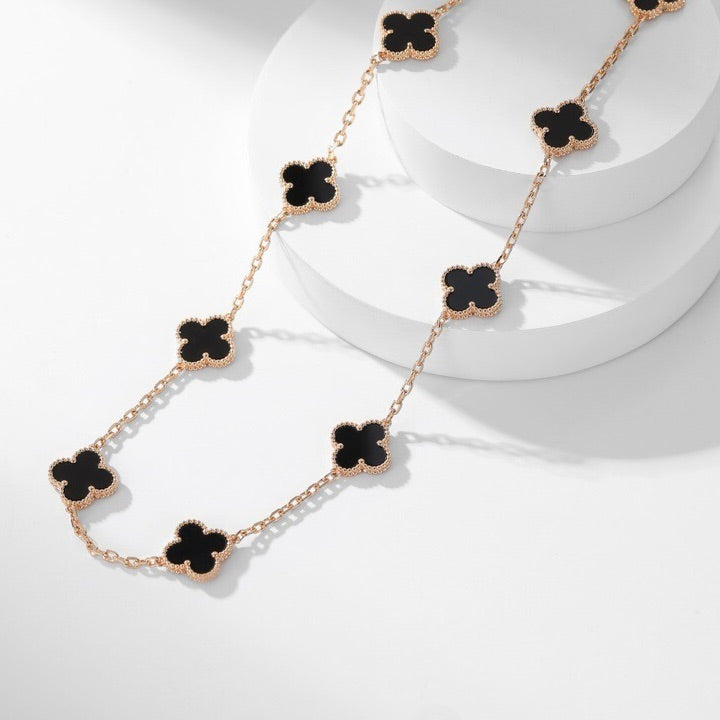 [⭐Hildren Jewelry]CLOVER 10 MOTIFS ONYX NECKLACE