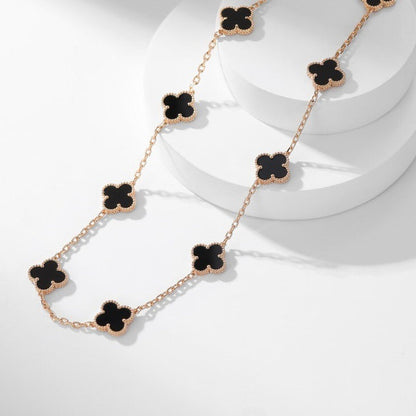 [⭐Hildren Jewelry]CLOVER 10 MOTIFS ONYX NECKLACE