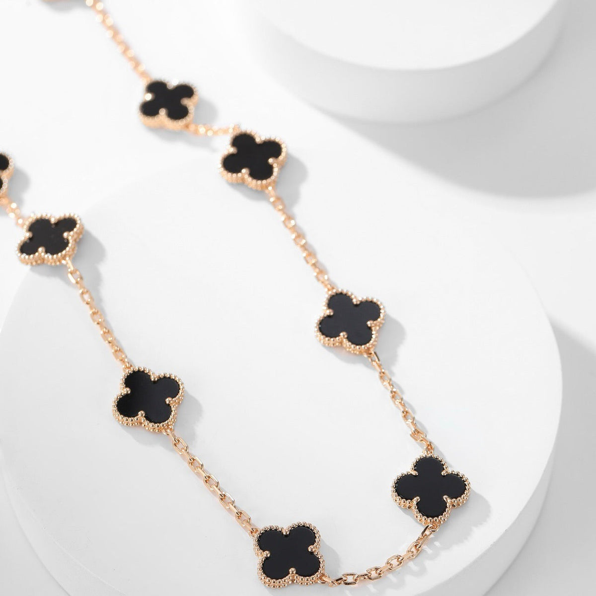 [⭐Hildren Jewelry]CLOVER 10 MOTIFS ONYX NECKLACE