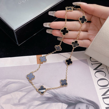 [⭐Hildren Jewelry]CLOVER 10 MOTIFS ONYX NECKLACE