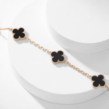 [⭐Hildren Jewelry]CLOVER 10 MOTIFS ONYX NECKLACE