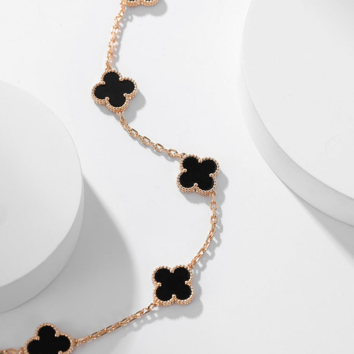 [⭐Hildren Jewelry]CLOVER 10 MOTIFS ONYX NECKLACE