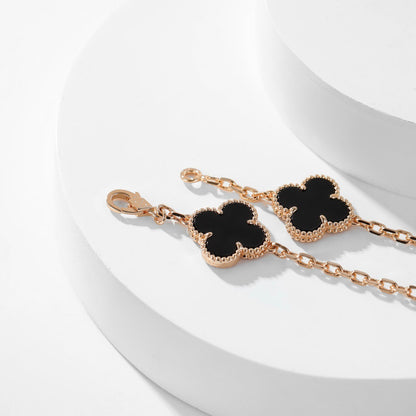 [⭐Hildren Jewelry]CLOVER 10 MOTIFS ONYX NECKLACE