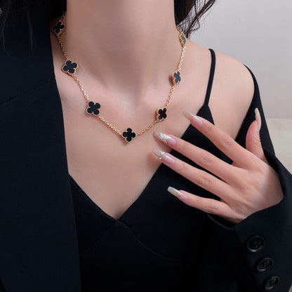 [⭐Hildren Jewelry]CLOVER 10 MOTIFS ONYX NECKLACE