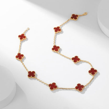 [⭐Hildren Jewelry]CLOVER 10 MOTIFS CARNELIAN NECKLACE