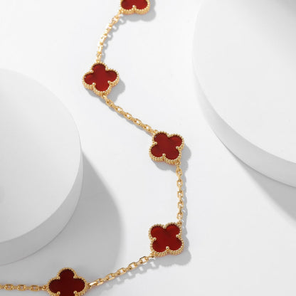 [⭐Hildren Jewelry]CLOVER 10 MOTIFS CARNELIAN NECKLACE