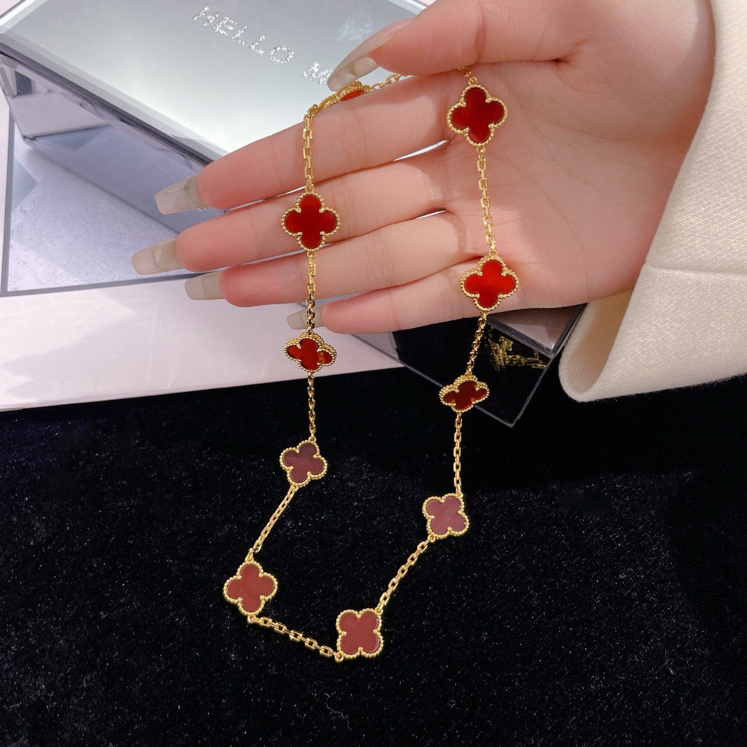 [⭐Hildren Jewelry]CLOVER 10 MOTIFS CARNELIAN NECKLACE