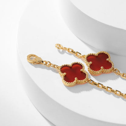 [⭐Hildren Jewelry]CLOVER 10 MOTIFS CARNELIAN NECKLACE