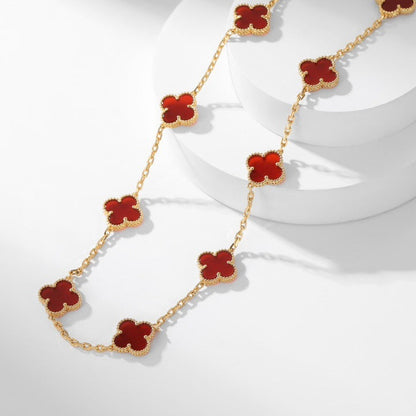 [⭐Hildren Jewelry]CLOVER 10 MOTIFS CARNELIAN NECKLACE