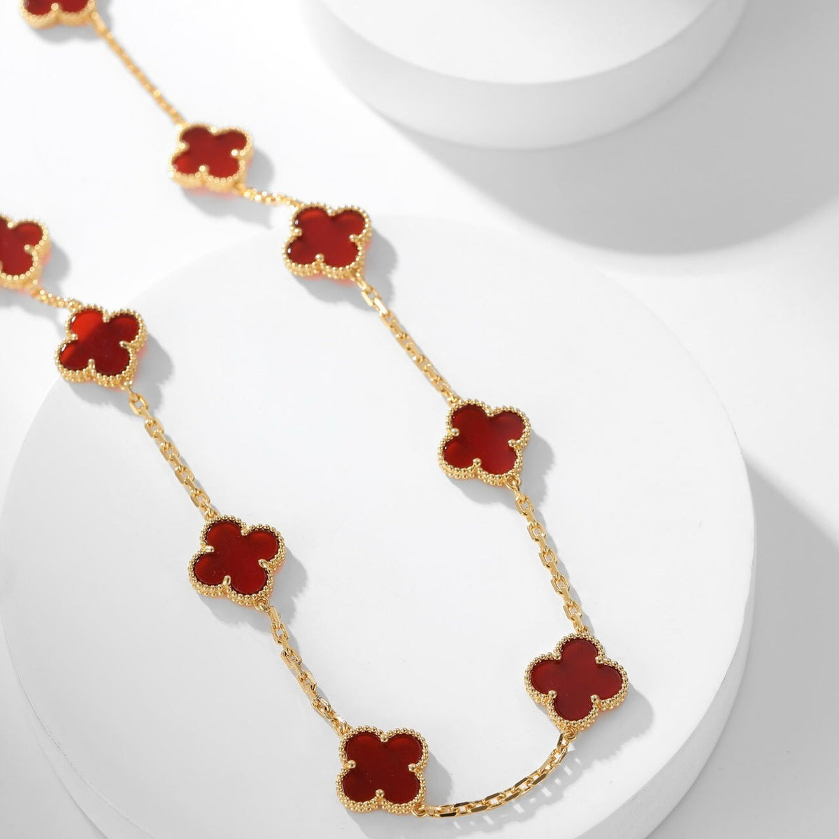 [⭐Hildren Jewelry]CLOVER 10 MOTIFS CARNELIAN NECKLACE