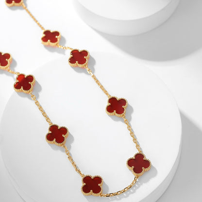 [⭐Hildren Jewelry]CLOVER 10 MOTIFS CARNELIAN NECKLACE