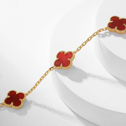 [⭐Hildren Jewelry]CLOVER 10 MOTIFS CARNELIAN NECKLACE